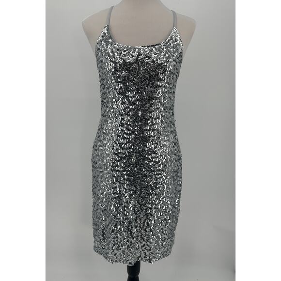 Pretty Guide Silver Sequin Bodycon Mini Dress Sz M Sleeveless Sparkly Party NWT - Picture 1 of 9